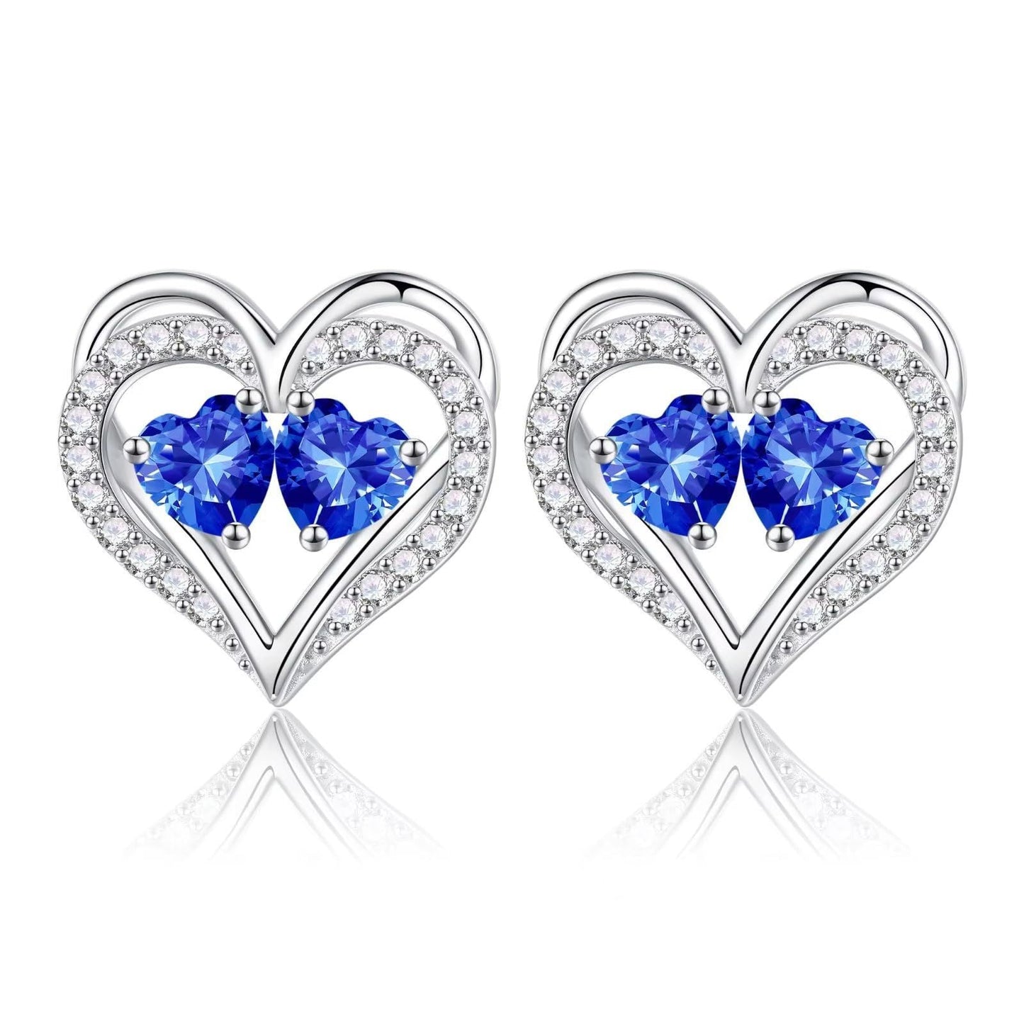 Sterling Silver Birthstone Heart Earrings new