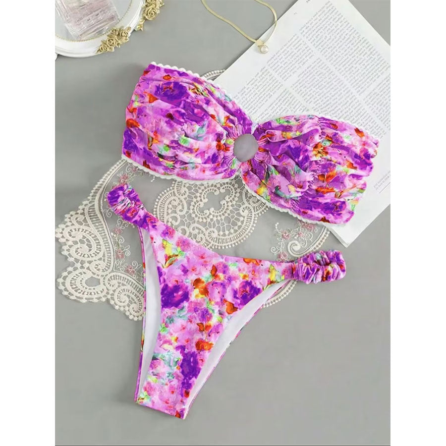 Tube Top Bikini Swimsuit Female Sexy Floral Hot Spring Resort Split Swimsuit