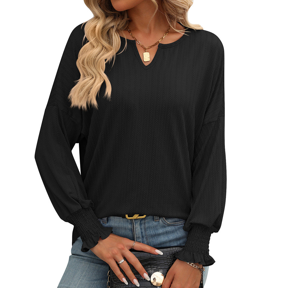 Women Clothing Summer Loose V Neck Smocking Top Batwing Sleeve T Shirt Women