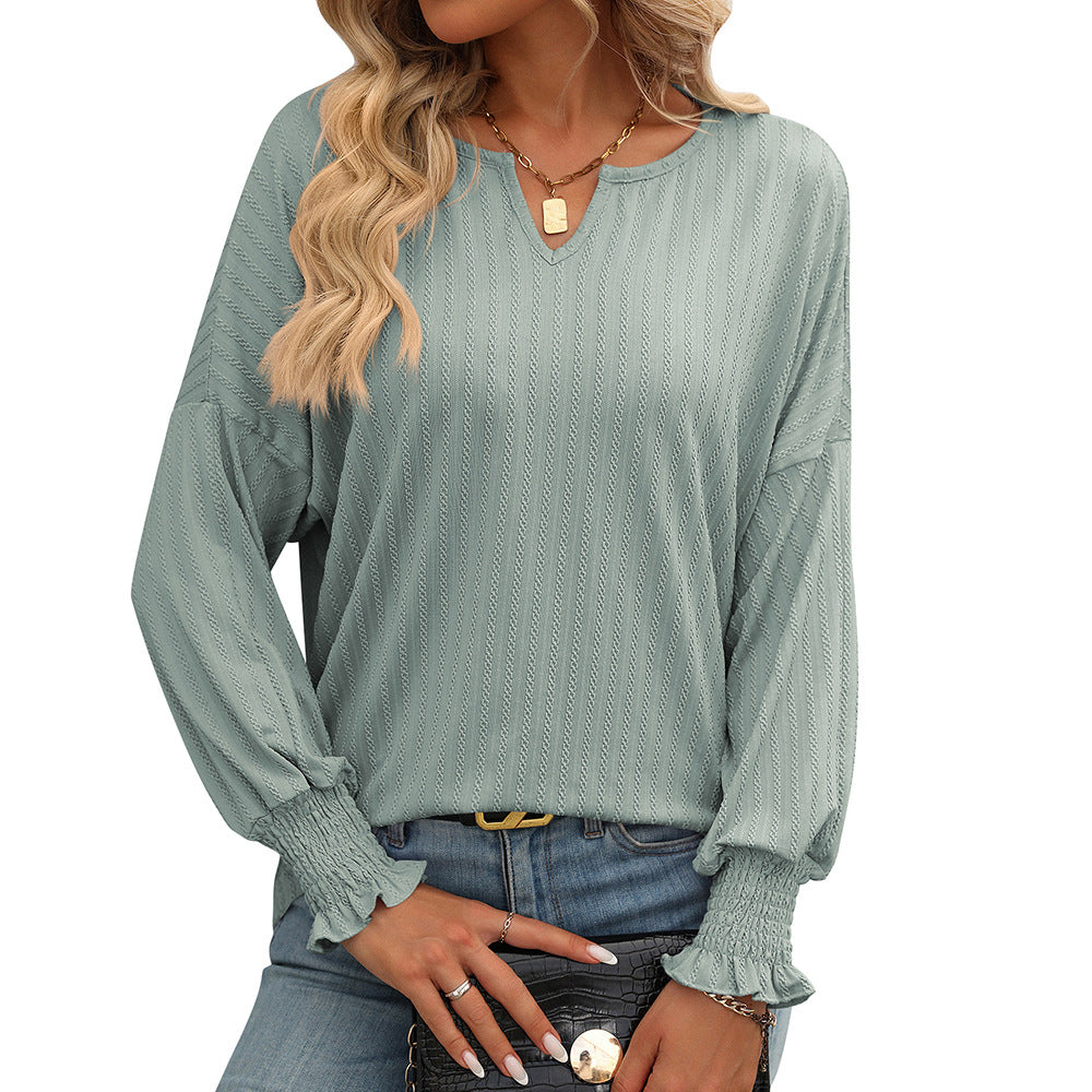 Women Clothing Summer Loose V Neck Smocking Top Batwing Sleeve T Shirt Women