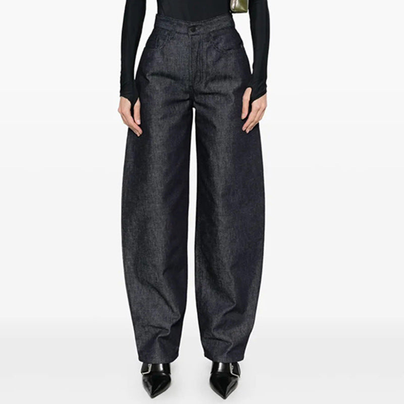 Personality Jeans Women Autumn Casual Loose Design Straight Leg Pants
