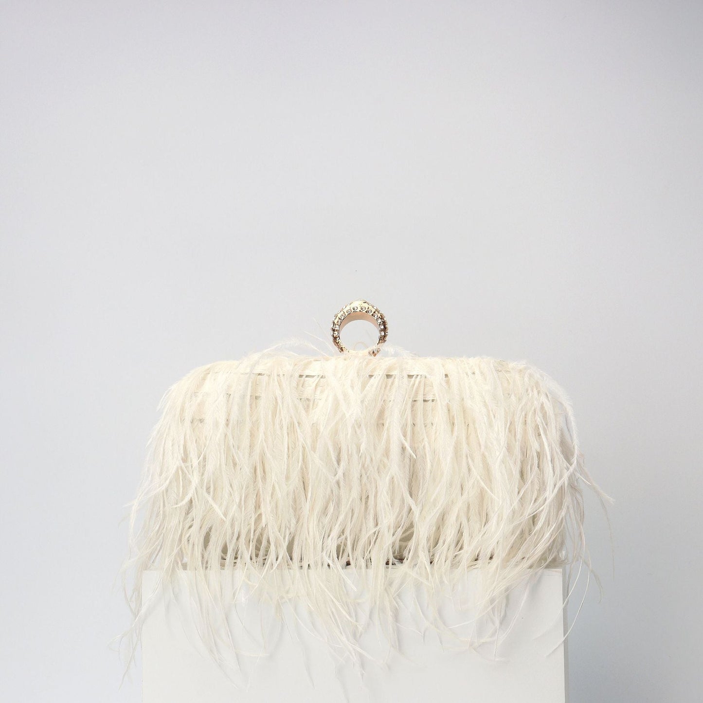 Elegant Ostrich Hair Ring Box – Small Square Bag with Chain Crossbody Shoulder Velvet Evening Clutch Purse