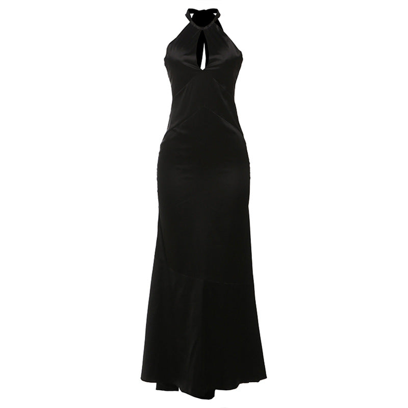 Autumn Winter Women Clothing Sexy Cutout Halter Tied Slim Fit Backless Elegant Dress