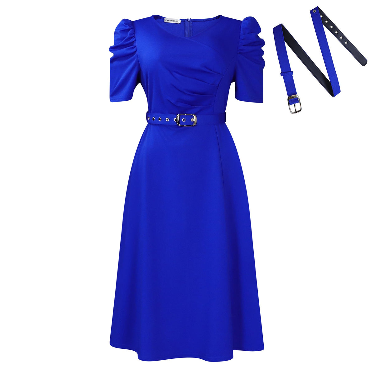 Women Clothing Pleated Elegant V neck Large Swing Dress