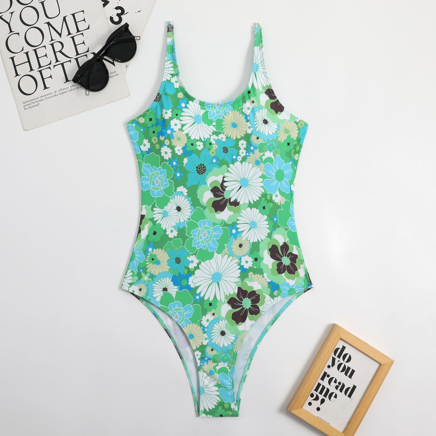 Sexy Siamese Multicolored Floral Sling Triangle Ladies Spring Bikini Swimsuit Swimwear