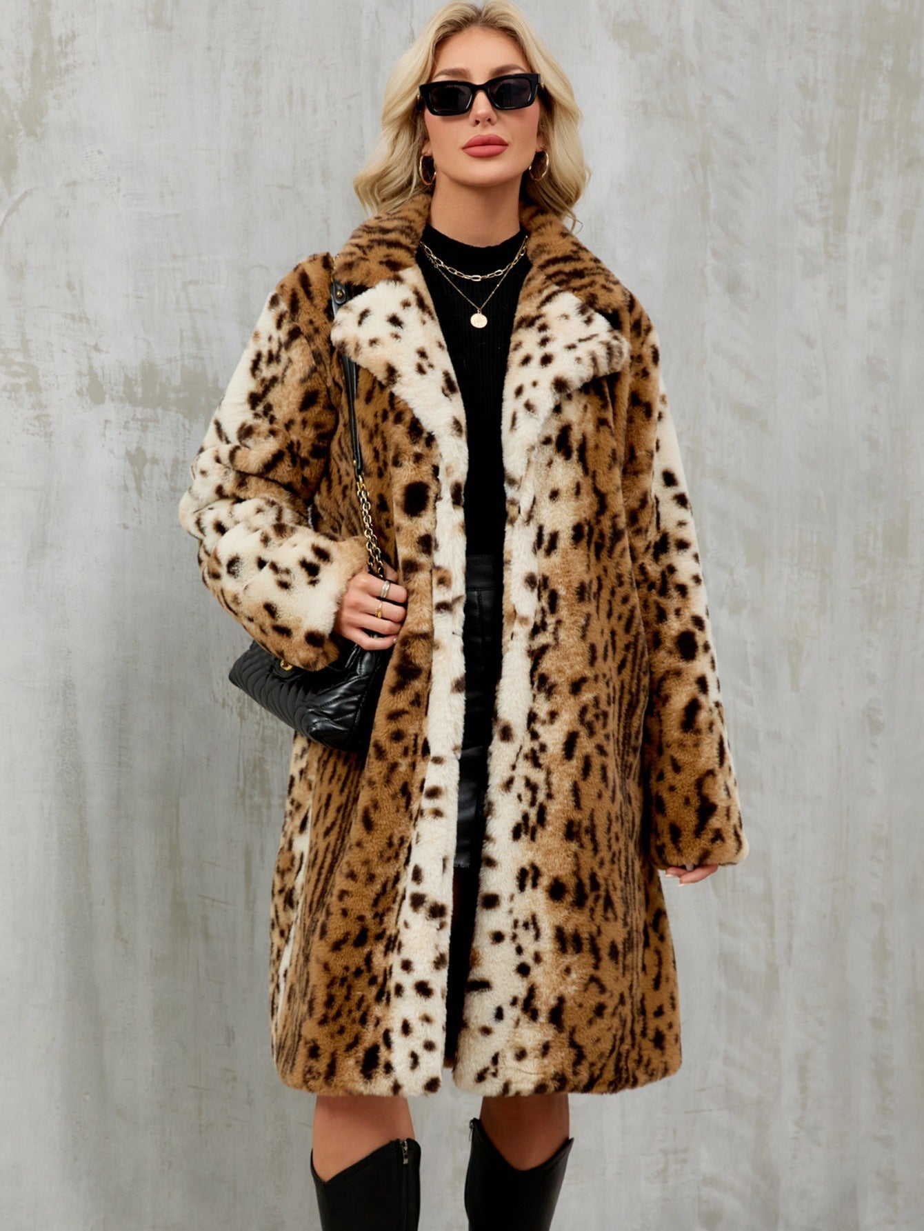 Women Long Loose Autumn Winter Environmental Protection Faux Fur Coat Leopard Print Imitation Rabbit Fur Coat