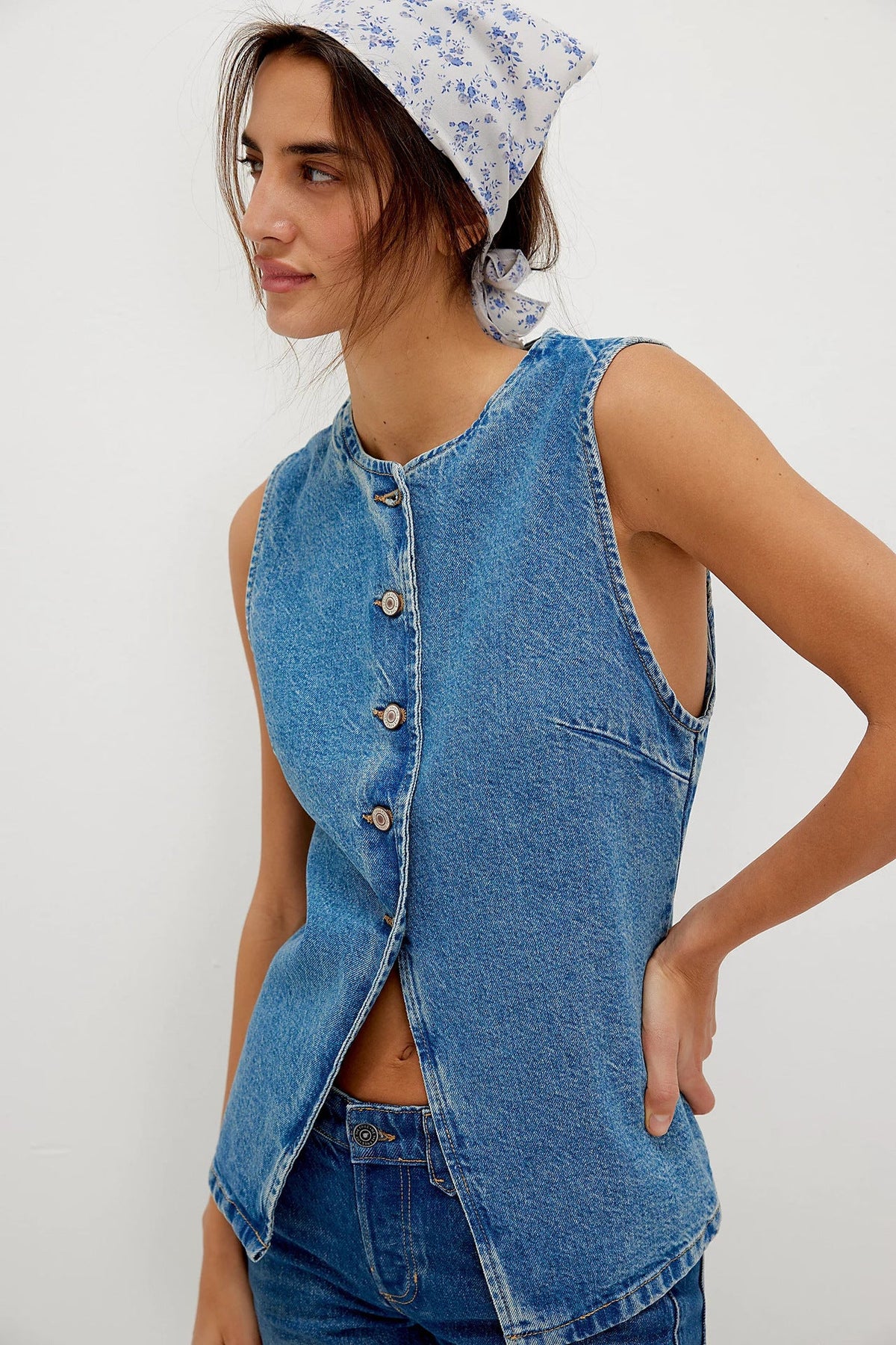 Casual Slim Fit Buttoned Women Clothing Denim Sleeveless Vest
