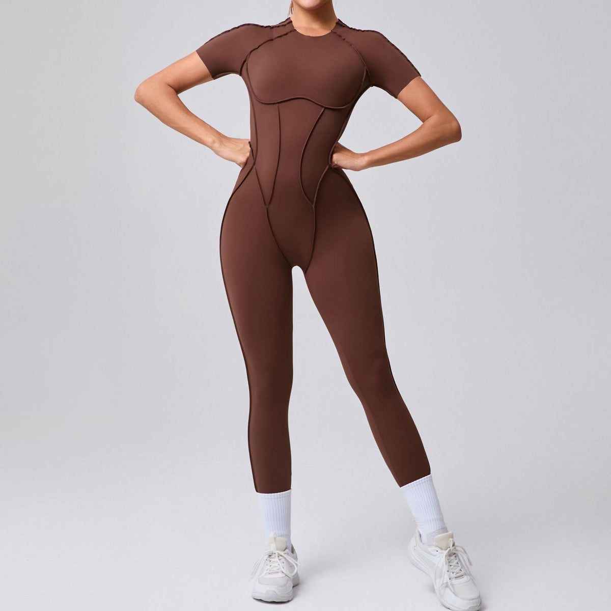 Autumn Winter Three Dimensional Backless Tight Short Sleeved Trousers Jumpsuit One Piece Sports Yoga Jumpsuit
