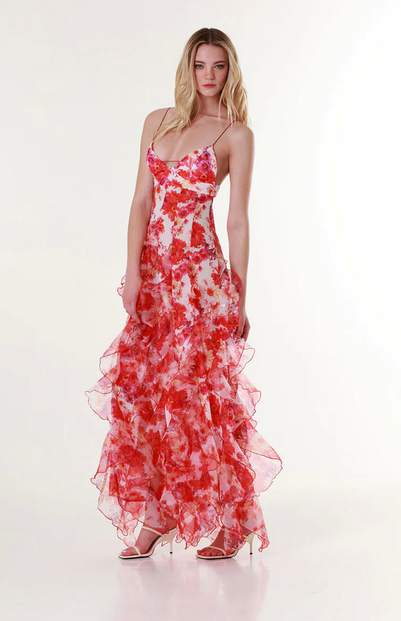 Off-the-Shoulder Women's Fashion Chiffon Printed Ethereal Long Elegant Evening Gown