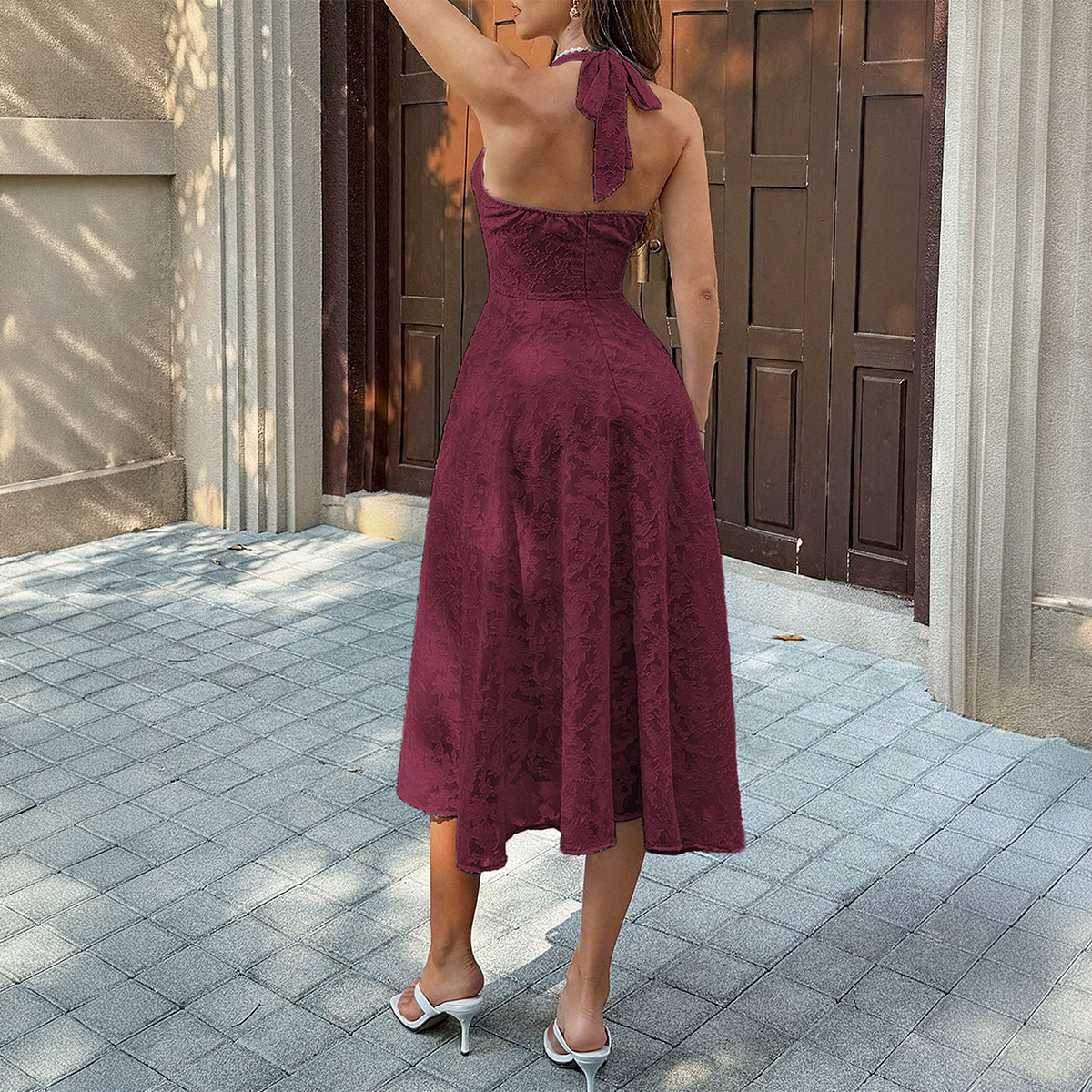 Women Clothing Summer Elegant Halter Pleated Maxi Dress