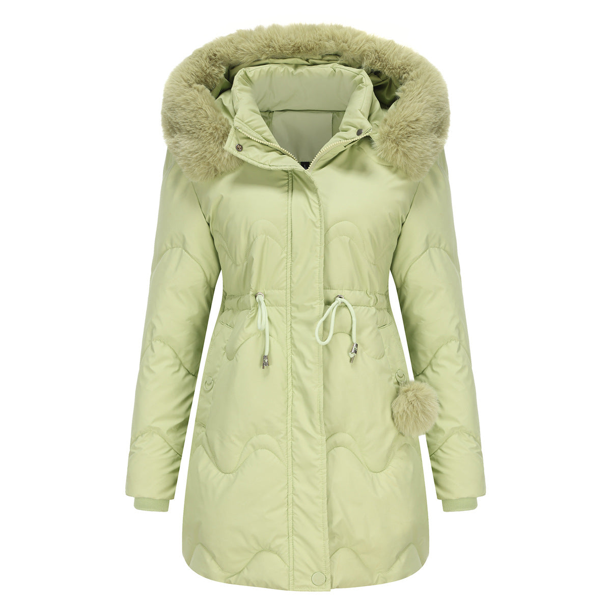 Women Cotton Clothes Detachable Hat Wool Autumn Winter Warm Parka Removable Hat Mid Length Coat for Women