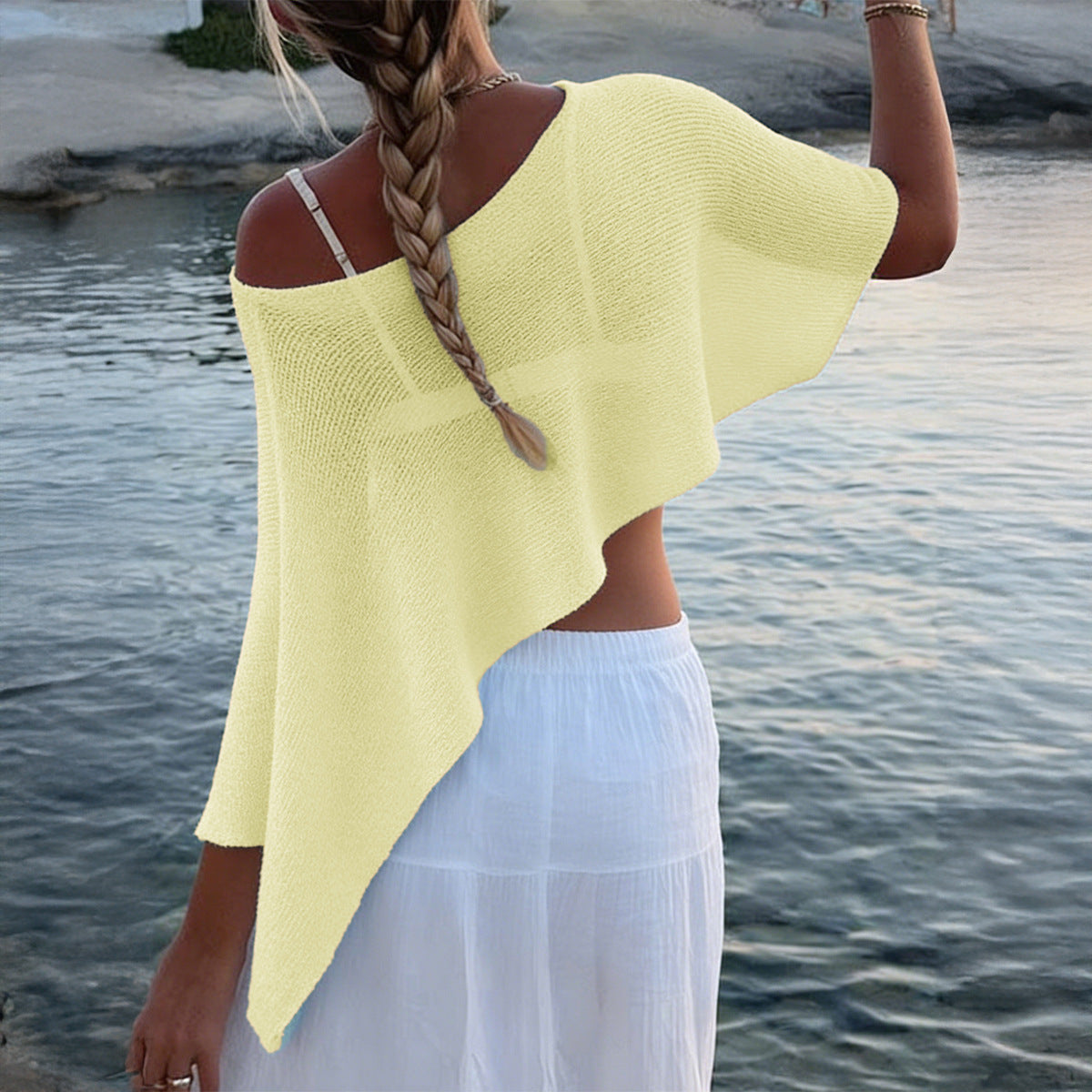 Women Clothing Summer Casual Vacation Semi Transparent Shawl Blouse Top Woolen