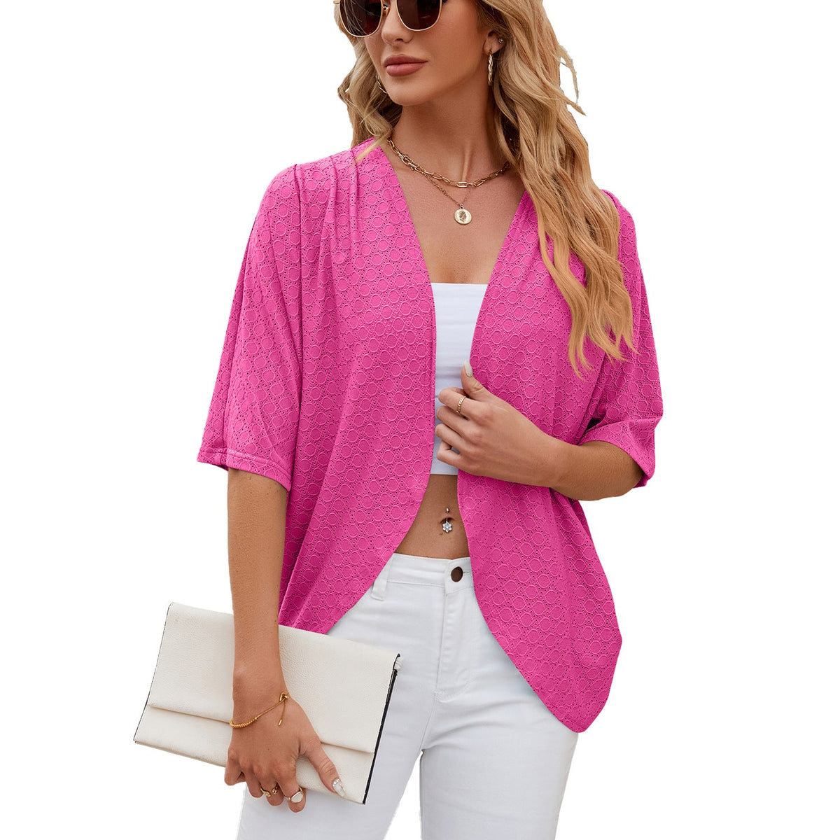 Spring Summer Solid Color Half Sleeves Cardigan Knitted Cardigan Coat Office Cardigan