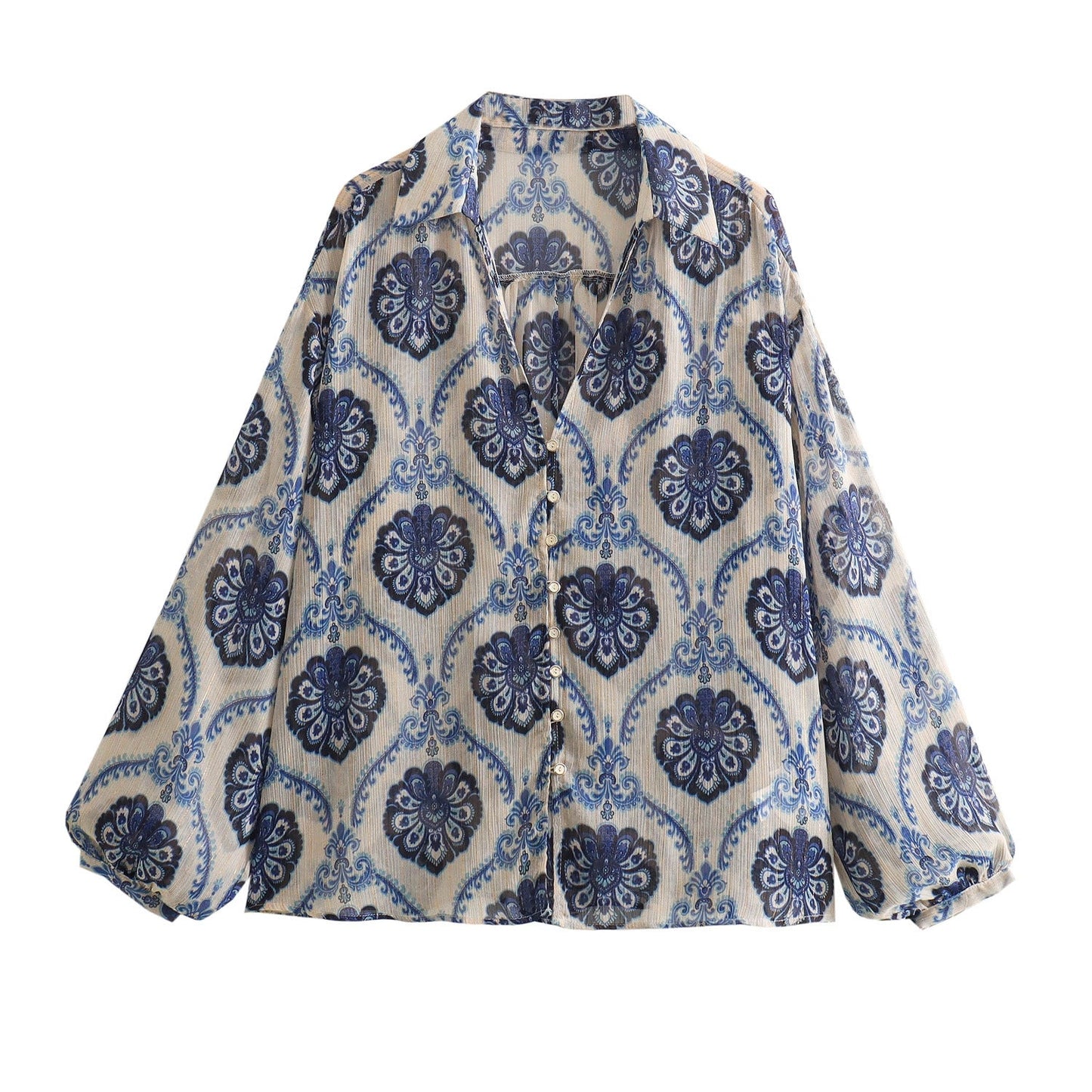 Women Long Sleeve Metal Color Line Printed Shirt