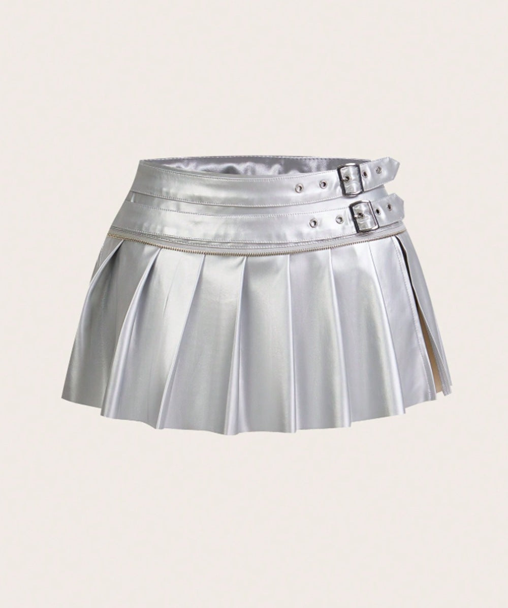 Women Clothing Sexy Pleated Skirt Pleated Short Split Skirt