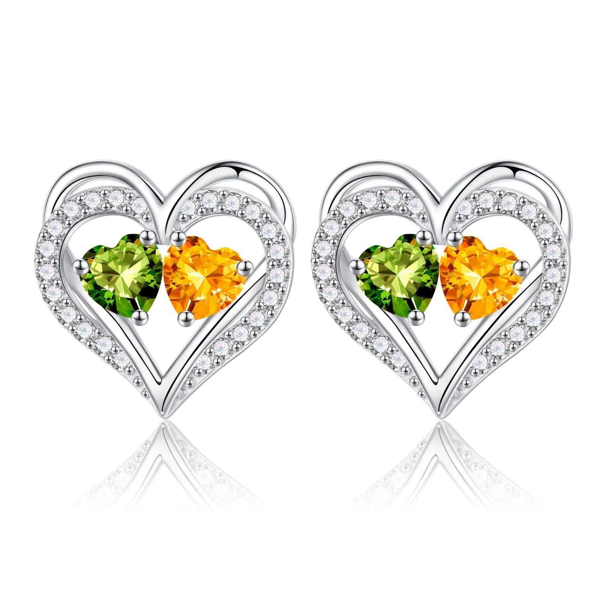 Sterling Silver Birthstone Heart Earrings