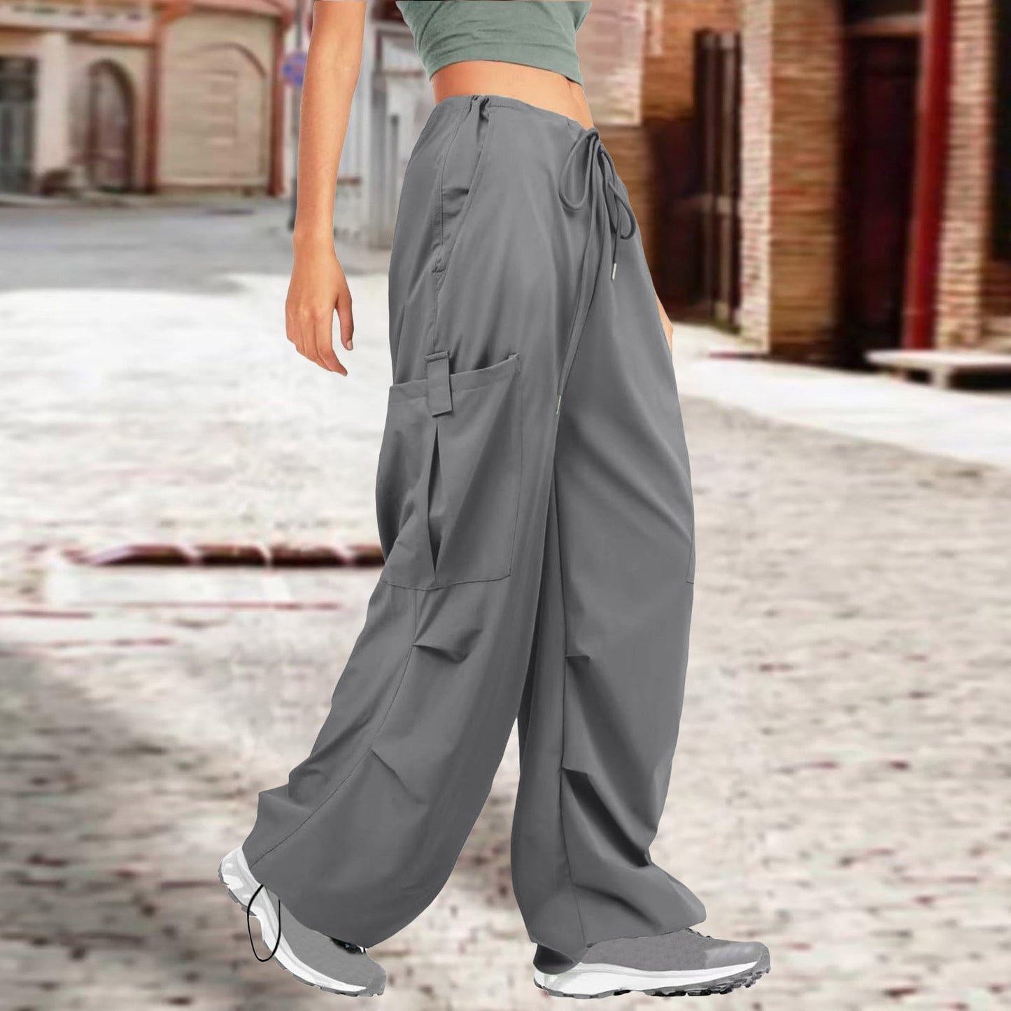 Women Clothing Solid Color Drawstring Casual Loose Sports Overalls