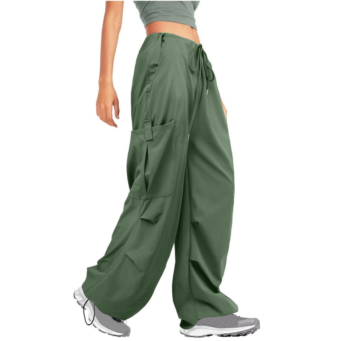Women Clothing Solid Color Drawstring Casual Loose Sports Overalls
