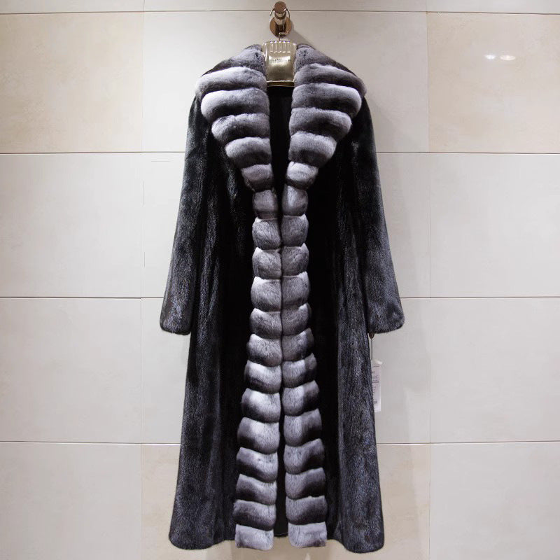 Women Velvet Mink Fur Marten Overcoats Long Winter Warm Windbreaker Shawl Fur Coat Whole Mink