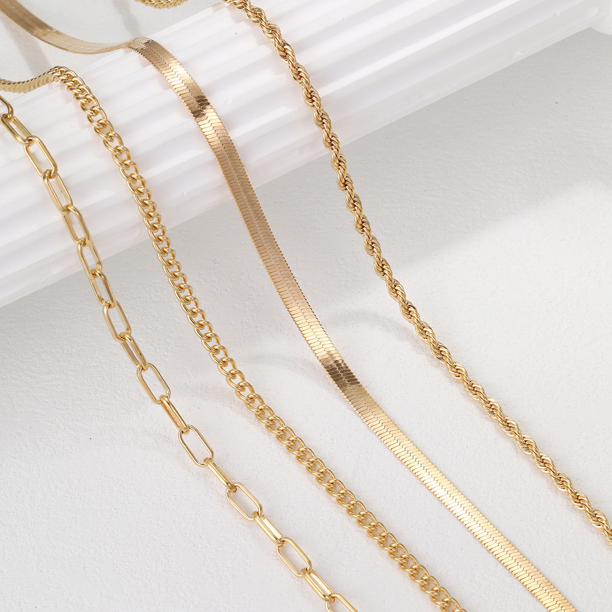 5-in-1 Layered Gold Necklace Set - Tarnish-Free 14k Gold Plated Chunky Chain Stack for Women