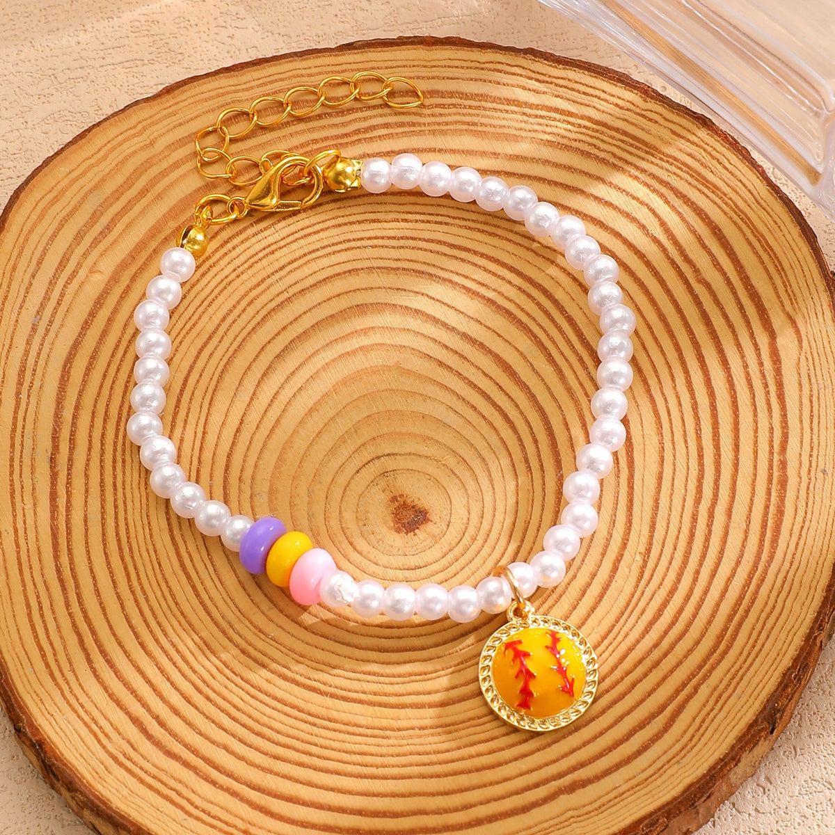 Sporty Soccer Football Rugby Pendant Pearl Beaded Necklace Bracelet Earrings Set