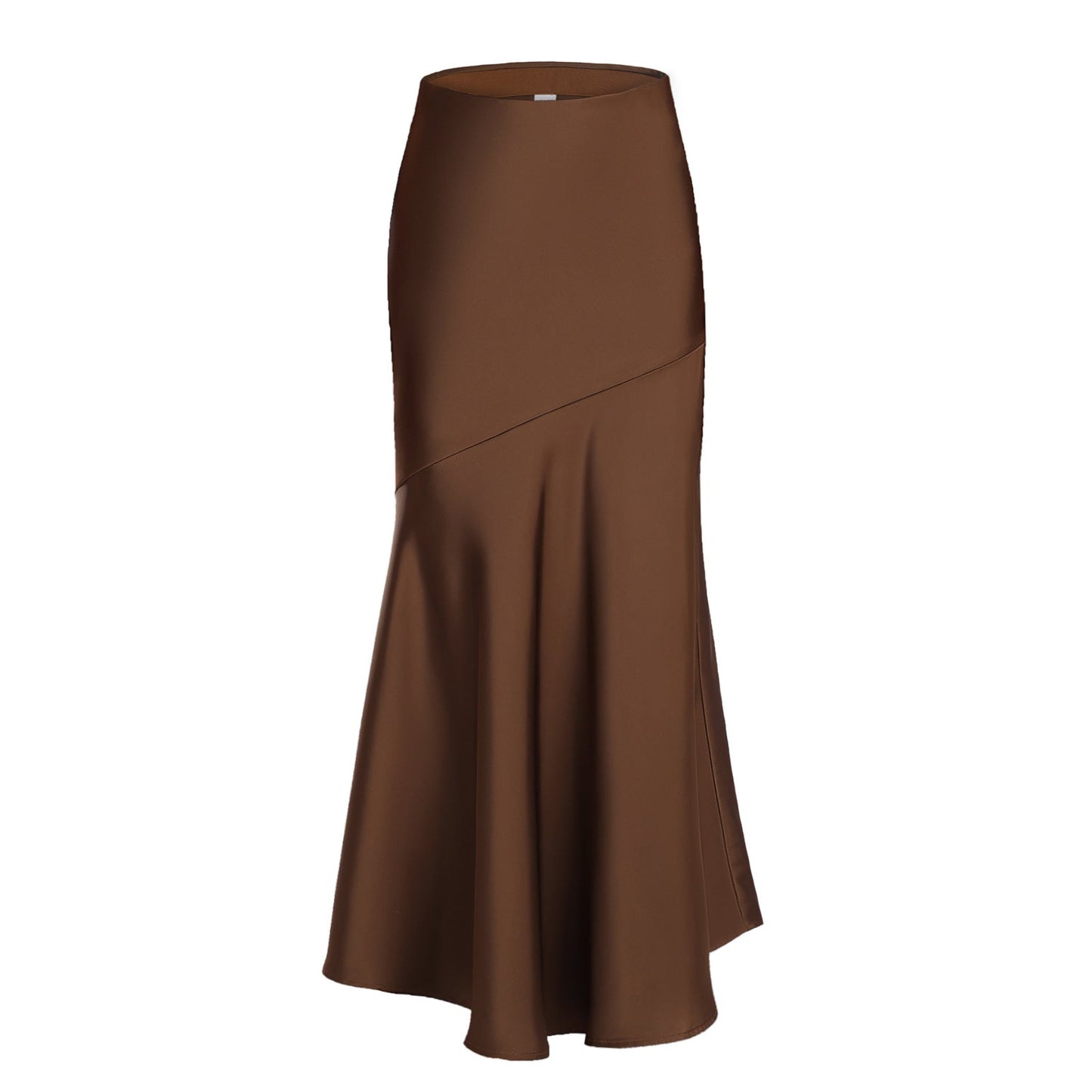 Women Acetate Satin Skirt High Waist Elastic Patchwork Maxi Dress Slim Slimming Sheath Dress