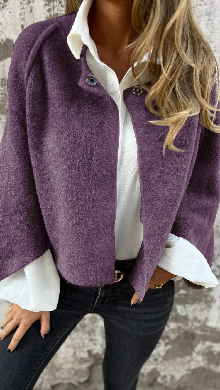 Autumn Winter Loose Short Cashmere Long Sleeve Coat