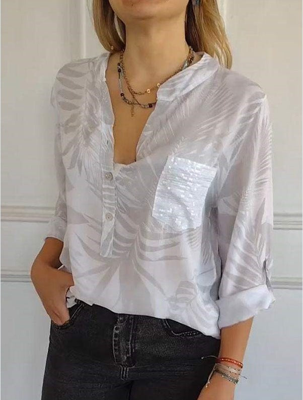 Women Ladies Design V neck Printed Top