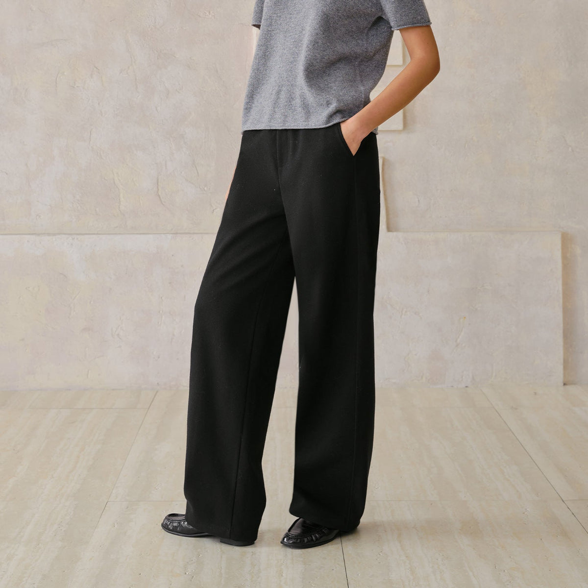 Thick Straight-Leg Pants Loose Wool Wide Leg Pants Women Autumn Winter Elastic Waistband Slimming Draped Pants Warm Casual Pants