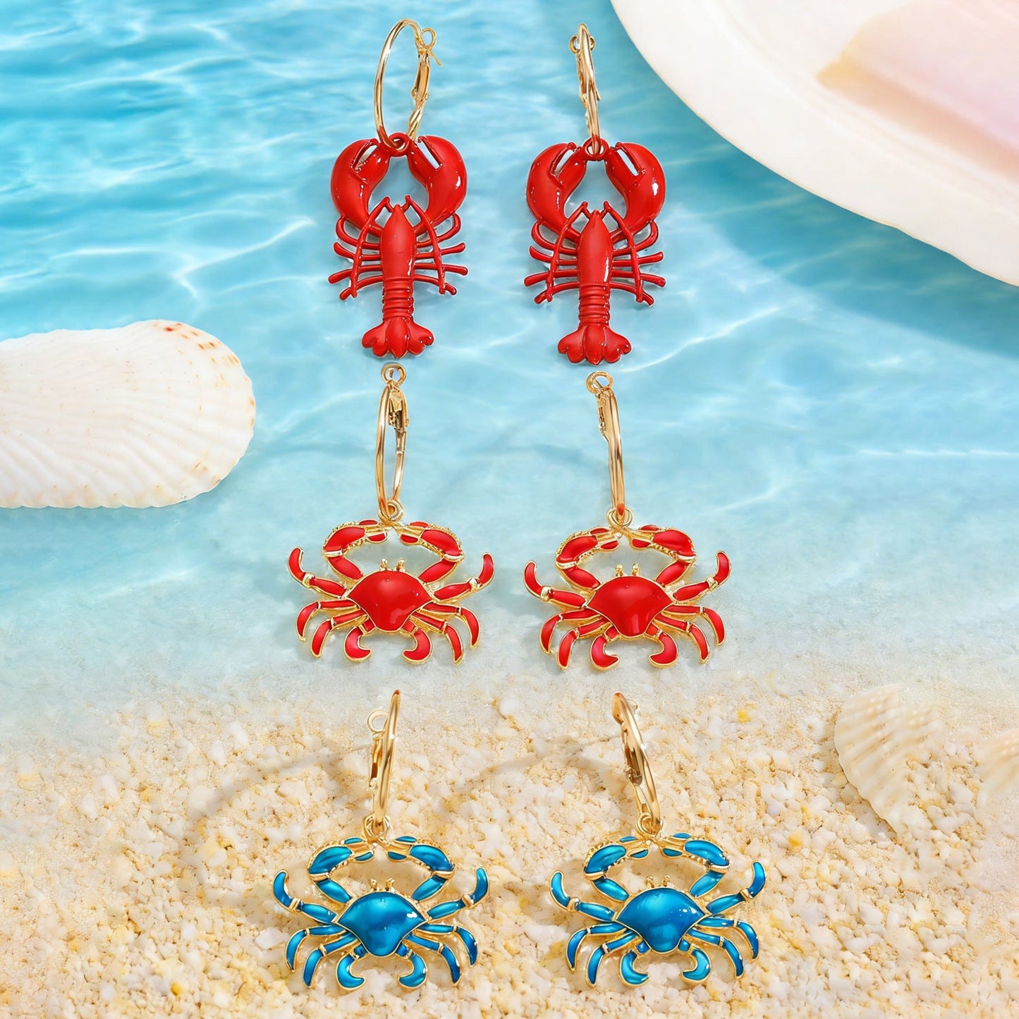 Beach Ocean Vacation Style Exaggerated Alloy Lobster Crab Pendant Earrings
