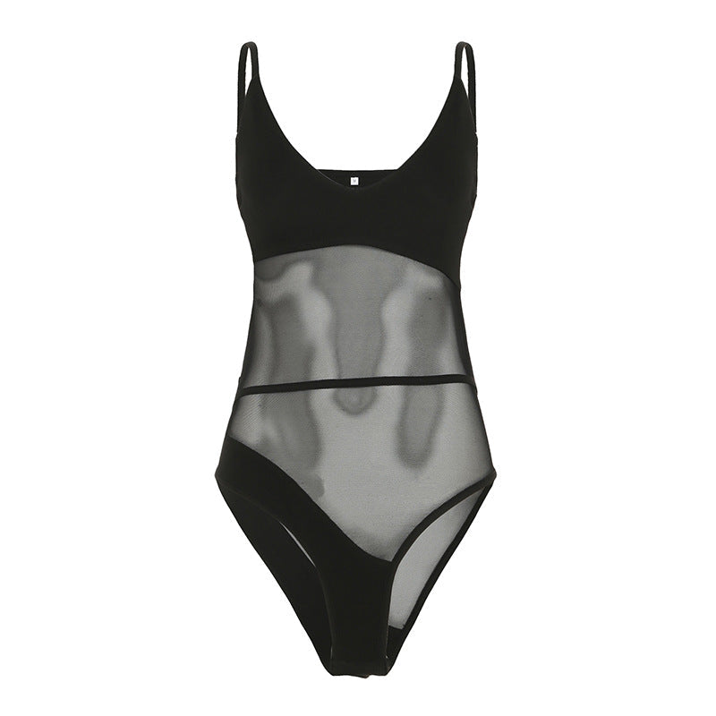Women Wear Slim Fit Mesh Camisole Jumpsuit Summer Sexy Bikini Swimsuit
