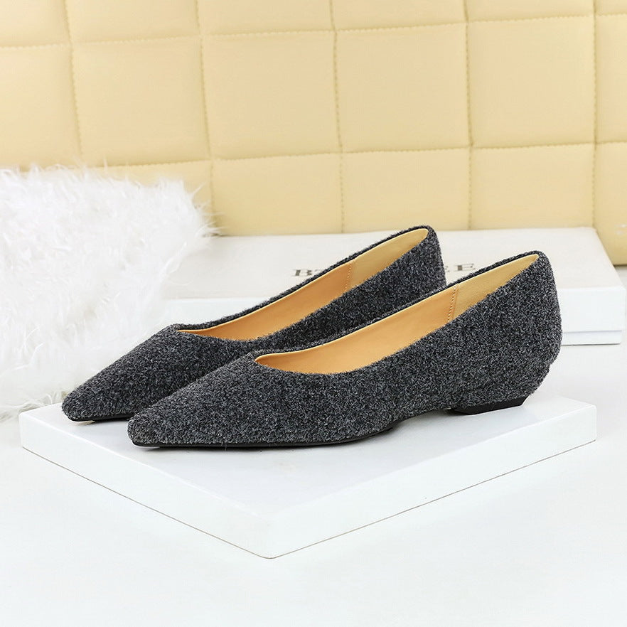Elegant Plush Pointed Toe Simple Women Shallow Mouth Plain Surface Office Wedge Women Shoes
