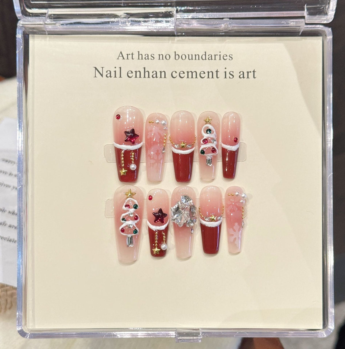 Red Velvet Snowflake Christmas Blush French Nail Art Handmade Nail Art