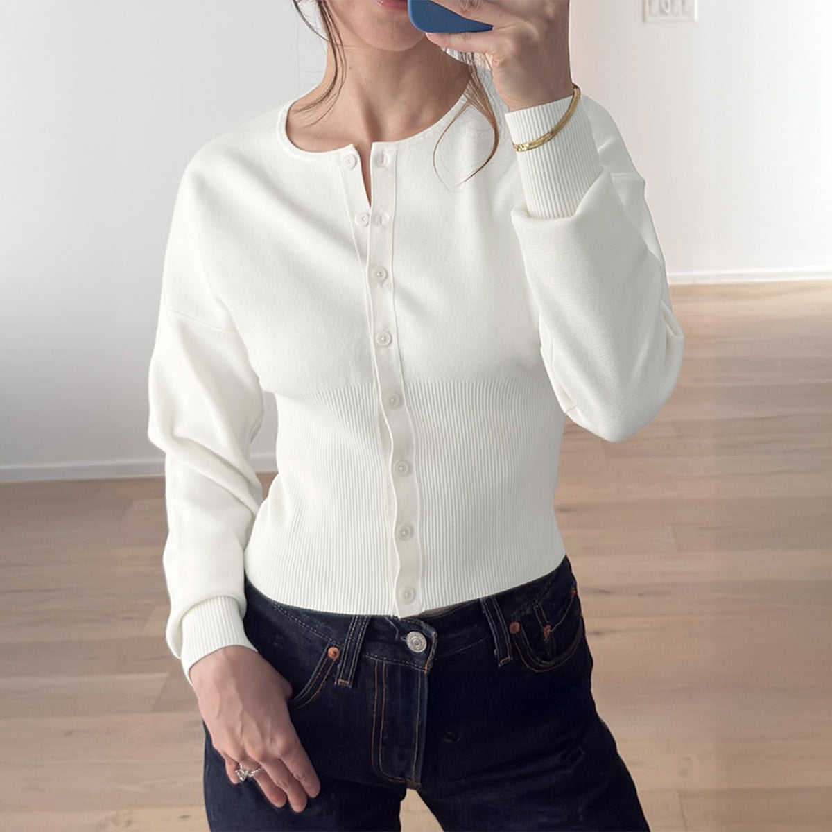 Women Clothing Autumn Winter Casual Solid Color Long Sleeve Shacket Sweaters