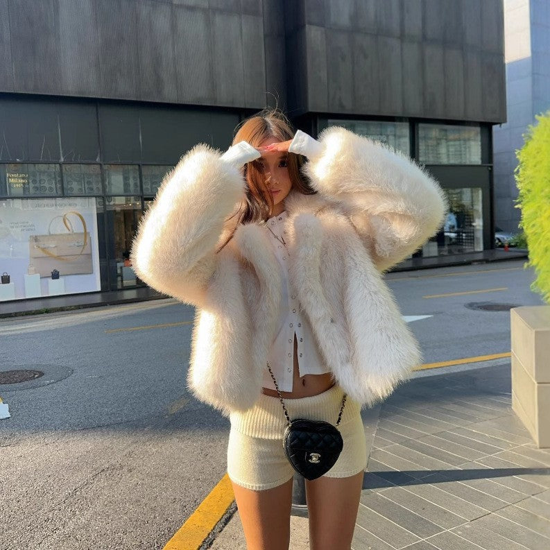 Autumn Winter Fox Fur Fur Coat Women Short Loose Casual Velvet Top