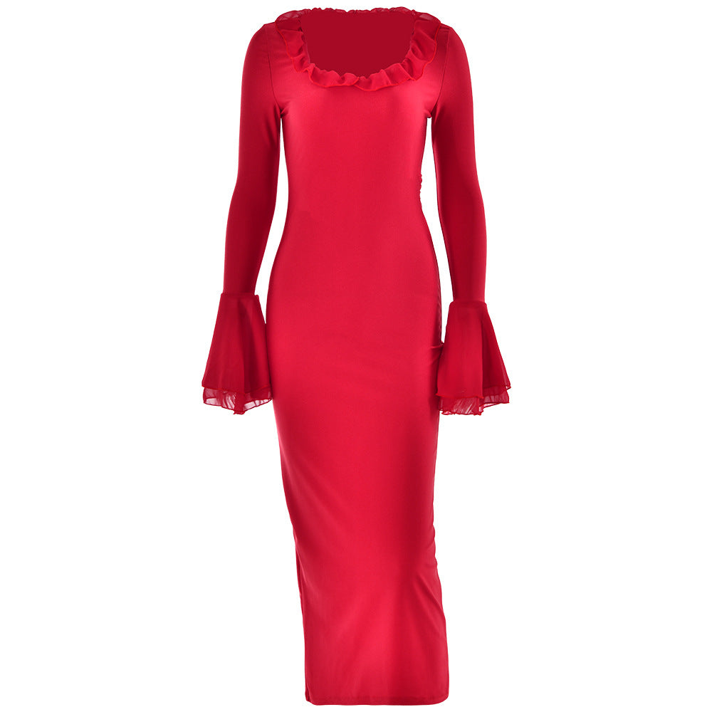 Autumn Bell Sleeve Dress Women Sexy Sexy High Waist Fishtail Dress