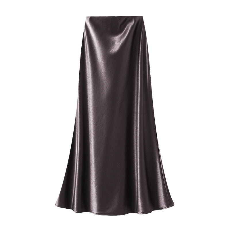 Satin Skirt for Women Autumn Winter High Waist Slimming Fishtail Long Skirt