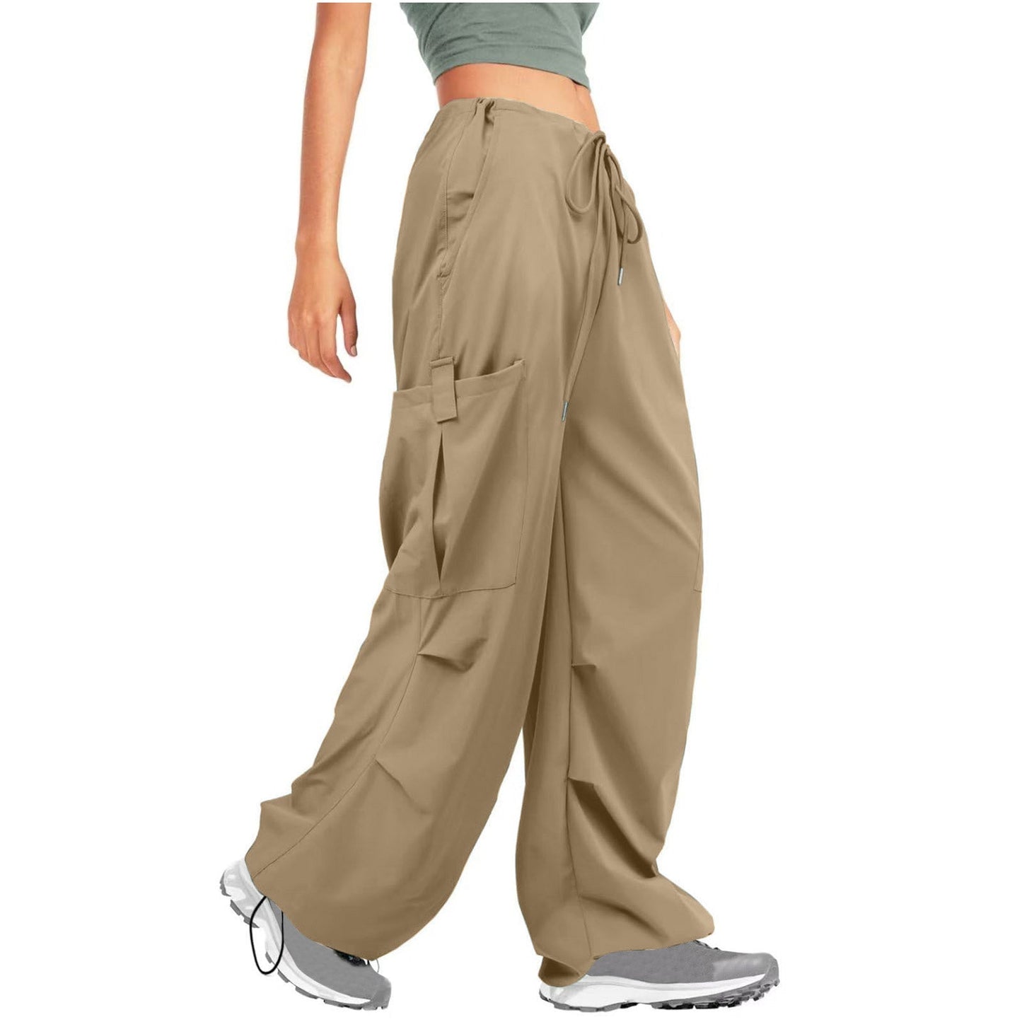 Women Clothing Solid Color Drawstring Casual Loose Sports Overalls