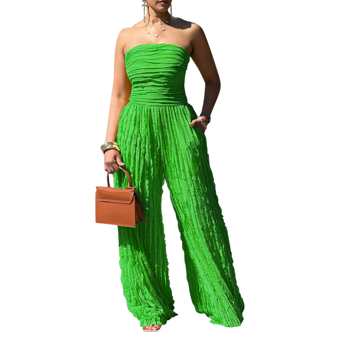 Women Clothing Jumpsuit High Waist Sexy Tube Top Sleeveless Wide Leg Casual Holiday Party Summer