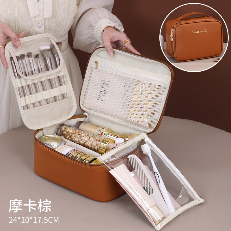 Makeup bag with compartments, makeup bag organizer, 6 large divisions portable large capacity high-end makeup bag, travel makeup brush cosmetic storage bag