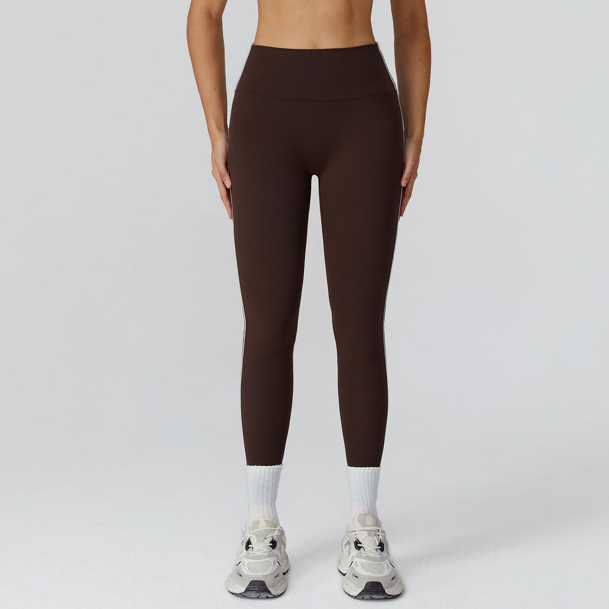 Sollinarry Contrast Color Brushed Yoga Trousers High Waist Tight Trousers Outdoor Cycling Running Exercise Workout Pants