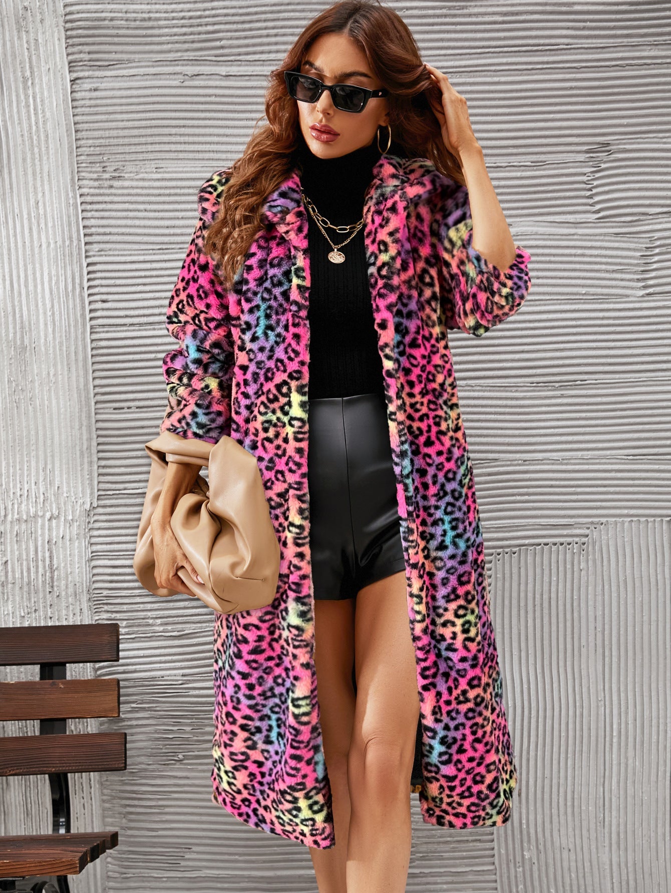 Casual Square Collar Faux Fur Overcoat Plush Long Coat Autumn Winter Coat Women