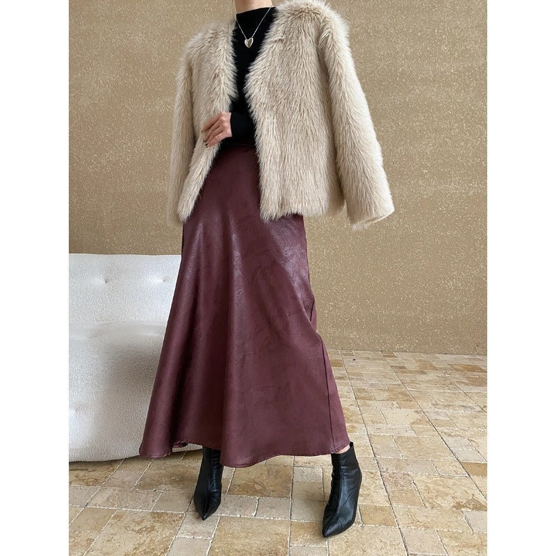 Elegant National Jacquard French Draping Office High Waist A line Fishtail Skirt