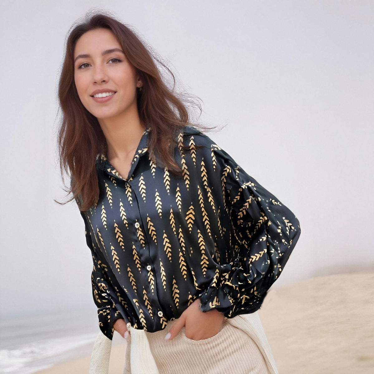 Personality Street Trendy Color Matching Contrast Color Women Shirt Autumn Loose Top