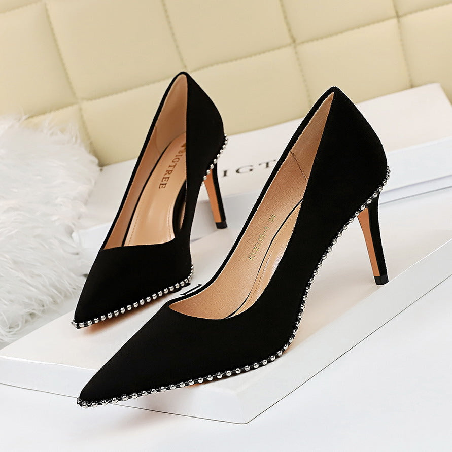 Sexy Nightclubs Thinner Super High Heel Stiletto Suede Shallow Mouth Metal Chain Pointed Toe Women Shoes
