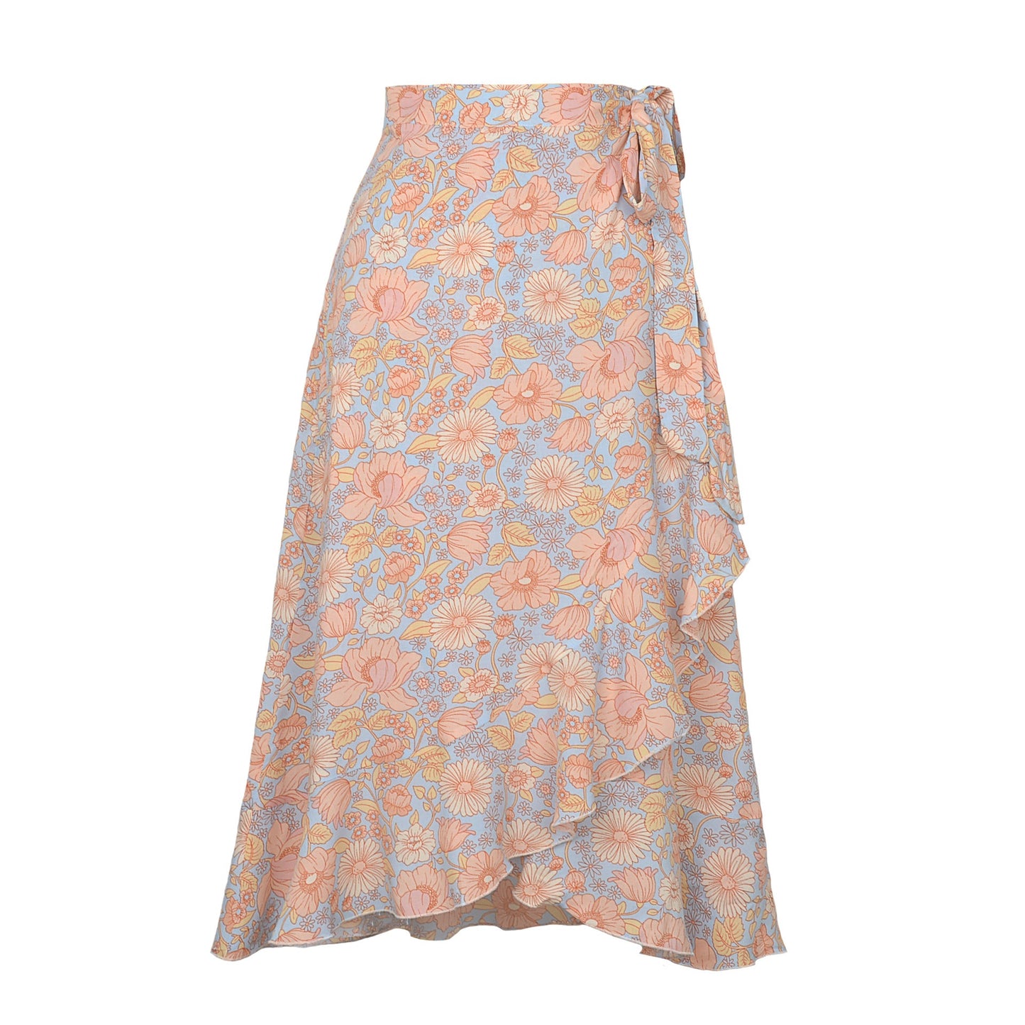 Popular One-Piece Printed Lace-up Sheath Irregular Asymmetric Casual Skirt Summer Women Clothing Skirt