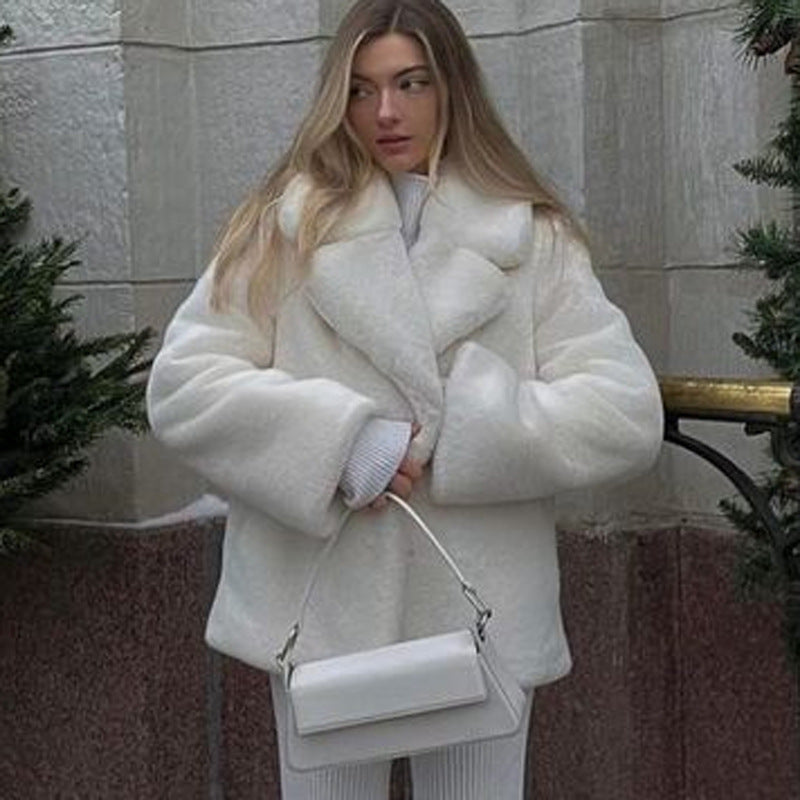 Autumn Winter Faux Fur Coat Women Mid Length Thickened Warm Rabbit Fur Leather Fur Coat Soft Fluffy Environmental Fur