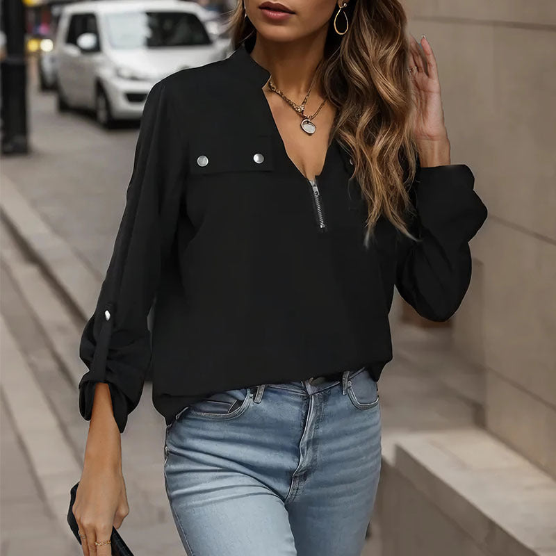 Spring Women Clothing Pullover Solid Color Long Sleeve Shirt for Women