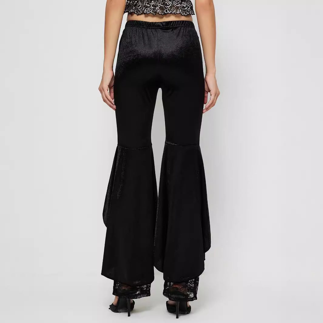 Women Clothing Elegant Lace Casual Pants Bell Bottom Pants