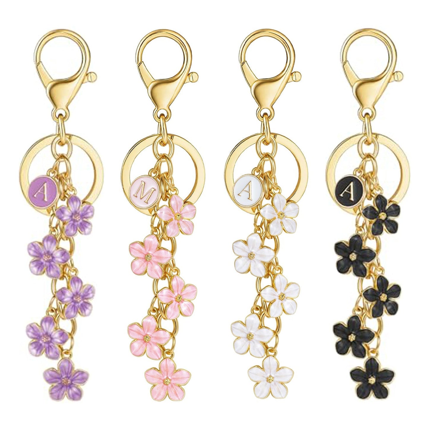 Initial Keychain Flower Charms for Key Cute Letter Keyring Bag Charm 26 Letter Flower Cherry Blossom Daisy Keychain